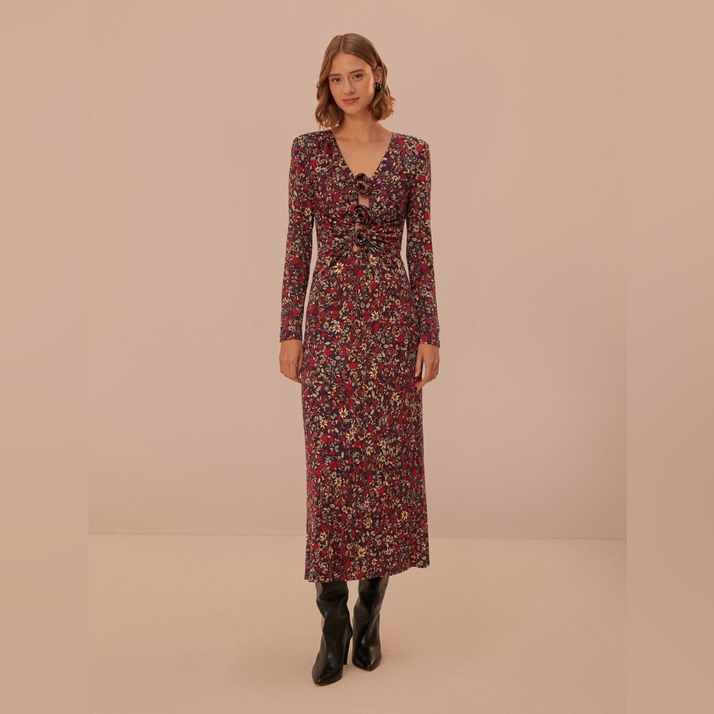 FARM Rio Burgundy Floral Maxi Dress